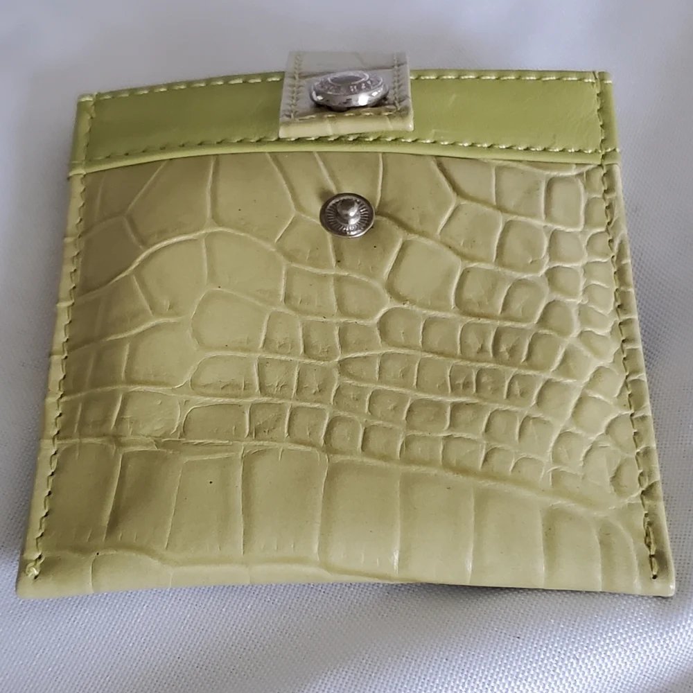 Express Lime Green Leather Mini Pocket Round Makeup Mirror And Square Case
